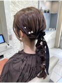 お呼ばれヘアセット♪編みおろしスタイル×ベロアリボン