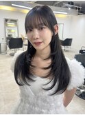 顔まわりレイヤー 艶カラー 暗髪 韓国風 髪質改善 福岡美容室