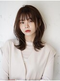 レイヤーカットくびれヘアココアブラウン小顔ミディアムレイヤー