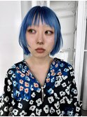 ミニボブ顔まわりレイヤーシャギーショートハイトーンブルーヘア