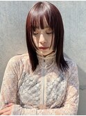 ミディアムヘア暗めカラーボルドーチェリーレッドダブルカラー