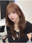 小顔ロングレイヤーカット顔周り夏シールエクステ透明感カラー