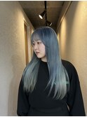ペールブルーミディアムレイヤーカットイメチェンブリーチ所沢