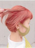 前髪/オレンジカラー/こなれミディ/イメチェン/ウェーブパーマ