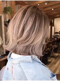 バレイヤージュグレージュハイライトダブルカラーケアブリーチ