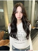 ロング　レイヤー  前髪なし　透明感カラー