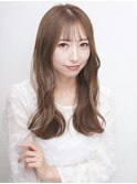 ベージュ アッシュカラー ロングレイヤー 韓国風 ゆる巻き