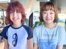 【パーマ×カラー】/光に透けるようなカラーと、重なり合うカールの表情。