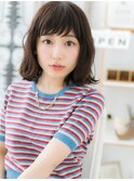 斜めバング黒髪外ハネカールミディアムボブc6上尾20代30代40代