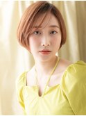 オレンジベージュ細めハイライト美髪マッシュボブY上尾20代30代