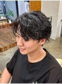 ・スパイキーショートブルーブラックフェザーパーマサーフカール