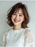 柔らかエアリーボブ＊シフォンブラウン/小顔/ココアベージュ