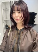 レイヤーカット暗めカラーチェリーレッドくびれヘア