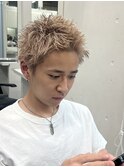 原宿ダブルカラーブリーチメンズパーマスパイキーショート30代