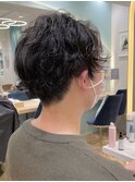 ゆるっとメンズパーマツーブロックで楽ちんヘア