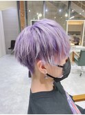 パープルカラーツーブロックマッシュショート  ウルフハイライト
