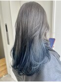 裾カラー　毛先からー　ブルーカラー　デザインカラー