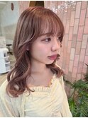 ミディアムレイヤーフェイスレイヤーブリーチピンクベージュ