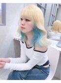 ミディアムヘアデザインカラーフェイスフレーミング暗めカラー