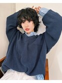 ショートウルフパーマプードルパーマ黒髪ショートウルフパーマ