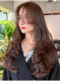 似合わせカットオリーブベージュロング韓国ヘア_F1480