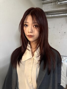 イェン(Yen.) レイヤーカットハッシュカットワインレッドブラウンボルドー