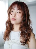 暗めカラー前髪カットグレージュ顔周りレイヤーロング_F0801