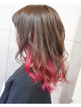 ヘアテリア リュウ 大塚(hair teria ryu) 【Bf→Af】毛先外しブリーチ1回・インナーカラーピンク