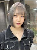 イメチェン/外ハネボブ/ブルーブラック/美髪/ホワイトブロンド