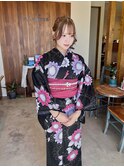 着付けヘアセットアップシニヨンブラウンベージュワンカラー20代