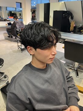 トレス(TRESS) メンズマッシュ センターパート ニュアンスパーマ 黒髪