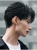 原宿センターパート毛流れ黒髪ニュアンスパーマフェザーパーマ