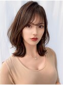 色っぽ大人ミディ外はねくびれ巻き前髪パーマ