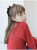 ブリーチなしアッシュベージュ リボンヘアアレンジ