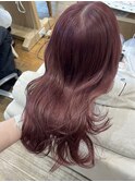 暖色カラー　ブリーチなし　チェリーレッド　ピンクブラウン