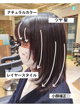 ラクヘアー 上福岡店 ツヤ髪☆ナチュラルカラー×シンプルストレート顔回りレイヤー