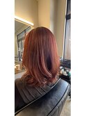 ピンク系カラー×レッドブラウン×ダブルカラー×ゆる巻き×ラフ