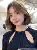韓国ヘアグレージュカラーブリーチ無し髪質改善イヤリングカラー