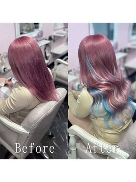 エクステ専門店あるじゃんすー 柏店 モーヴピンク×アクアブルー#シールエクステ#ヨシンモリ#柏