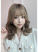 韓国風/透明感カラー/オリーブベージュ/前髪/小顔カット