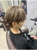 マロングレージュ、ブリーチカラー、メンズハンサムショート