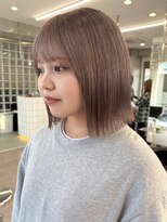 ブリーチなしダブルカラーミルクティーベージュミディアムボブ