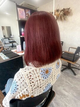 ザボヘアーデザイン(ZABO hair design) 艶めくレッドボブ【太宰府市通古賀】