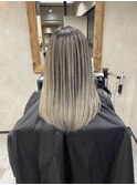バレイヤージュ、ハイライト、レイヤーロング、グレーベージュ