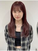 レッドブラウンカシスピンク暖色カラー顔まわりレイヤー小顔