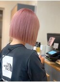 ダブルカラー　ピンクボブ×ケアブリーチ　丸型卵型