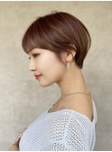 前髪マチルダボブピンクベージュマッシュショートチョコレート