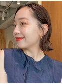 顔周りレイヤーカットグレージュカラーくびれボブベージュカラー