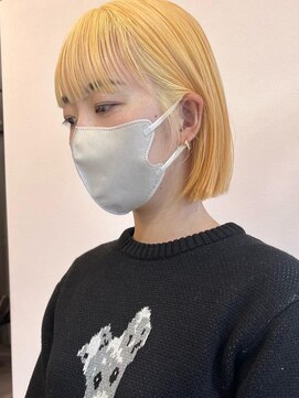 アンス 大阪梅田(ANs.) 大人可愛いハイトーン切りっぱなし艶感ボブ