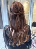 ヘアセットアレンジハーフアップロング巻き髪結婚式お呼ばれヘア